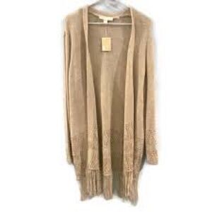 Michael Kors Lightweight Crochet Fringe Cardigan